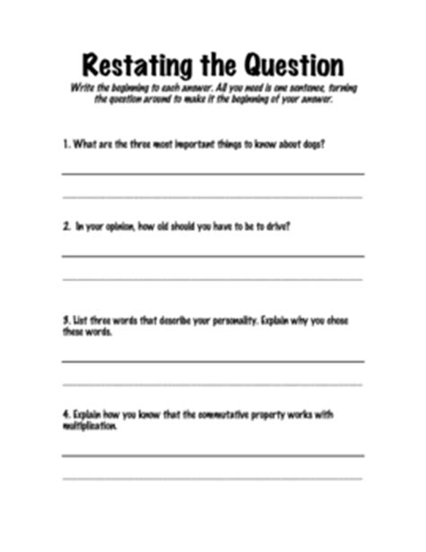 Restating The Question By Dyan Branstetter Tpt Restating Questions Worksheet - Restating Questions Worksheet