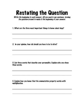 Restating The Question Worksheet 3rd Grade   Restate The Question Activities For The Classroom The - Restating The Question Worksheet 3rd Grade
