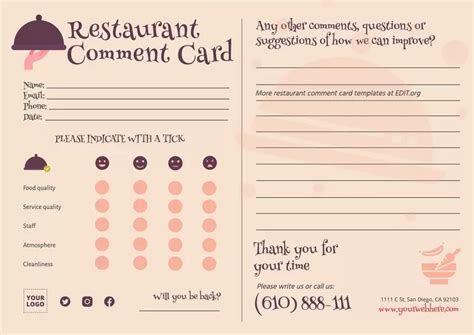 restaurant comment cards
