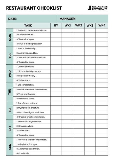 restaurant forms and checklists