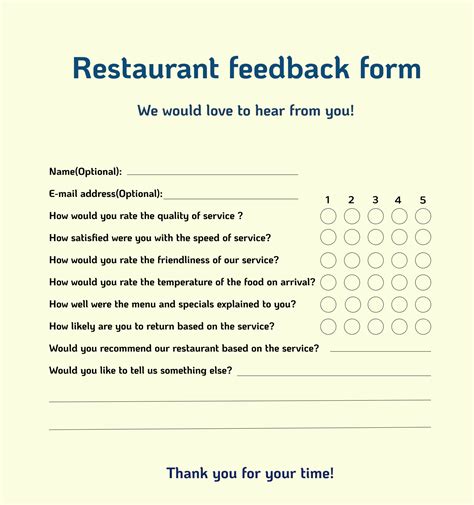 Restaurant Guest Feedback Form