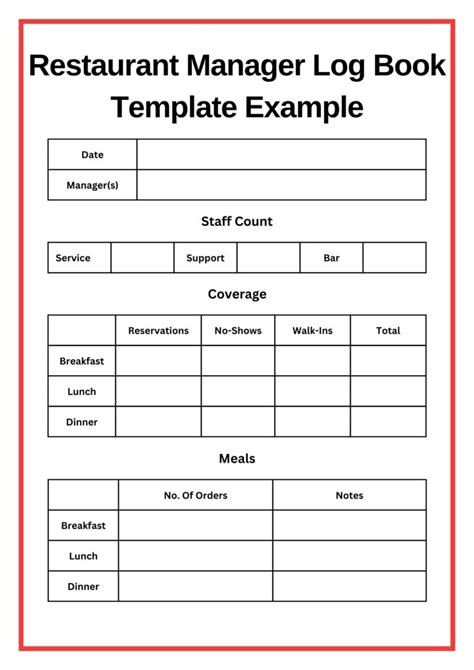 Restaurant Manager Daily Log Template
