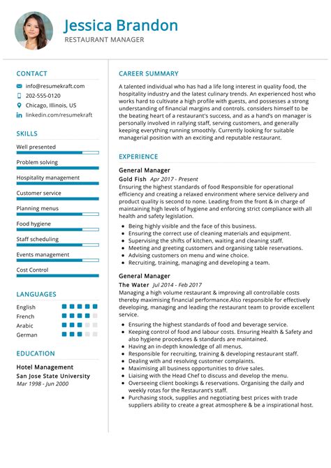 Restaurant Manager Resume