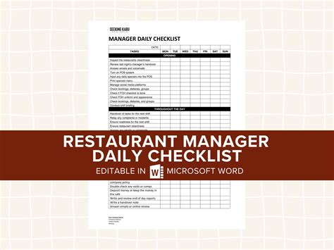 Restaurant Manager Weekly Checklist