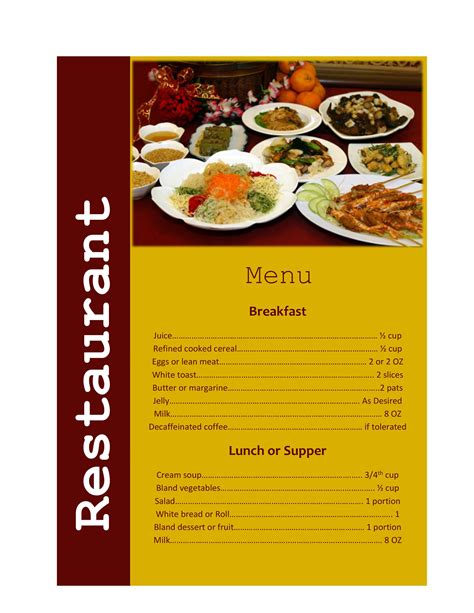 restaurant menu format