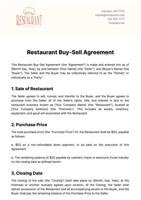 Restaurant Purchase Contract Sample