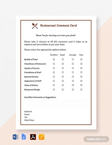 restaurant review card