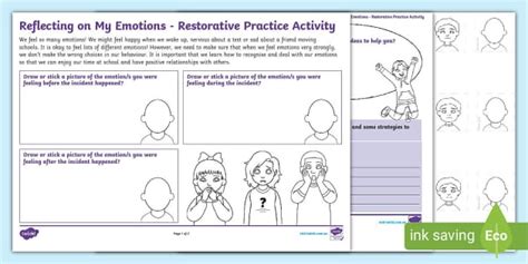 Restorative Practice Worksheets Inclusive Resources Twinkl Restorative Justice Reflection Sheet - Restorative Justice Reflection Sheet
