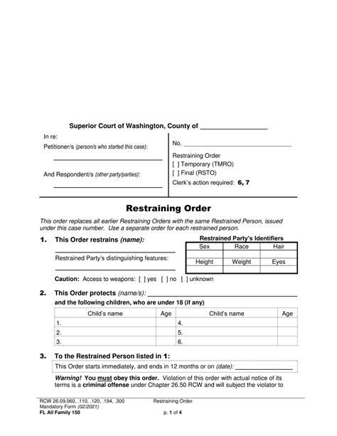restraining order washington state