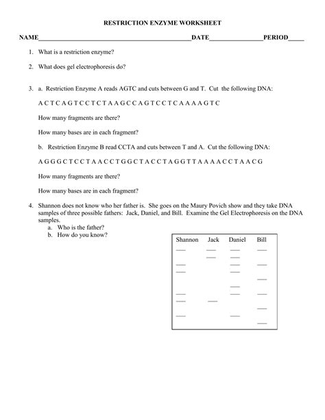 restriction enzyme practice problems and answers