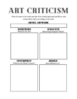 Results For Art Criticism Worksheet Tpt Art Criticism Worksheet - Art Criticism Worksheet
