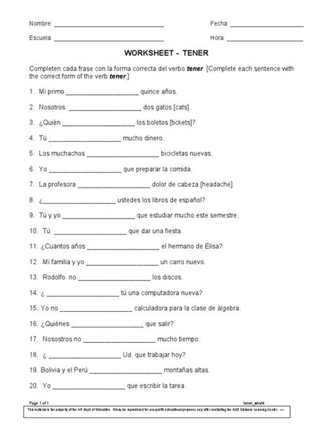 Results For Verb Tener Worksheets Tpt The Verb Tener Worksheet Answers - The Verb Tener Worksheet Answers