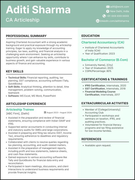 Resume For Ca Articleship