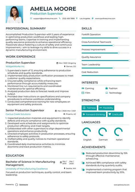 resume printing production supervisor sample