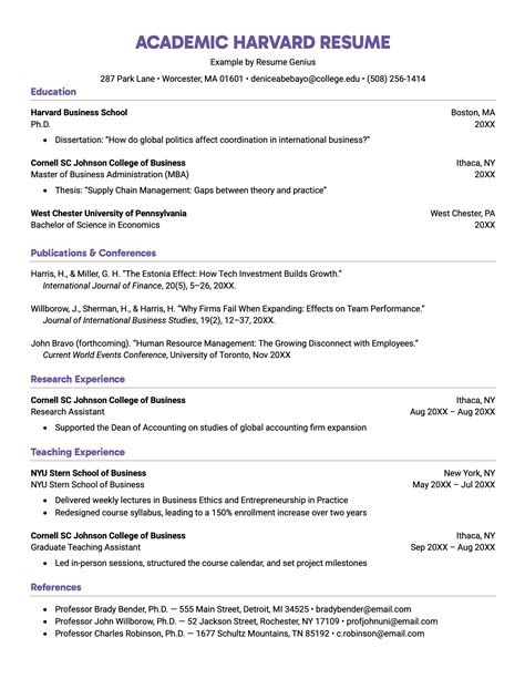 Resume Sample Harvard