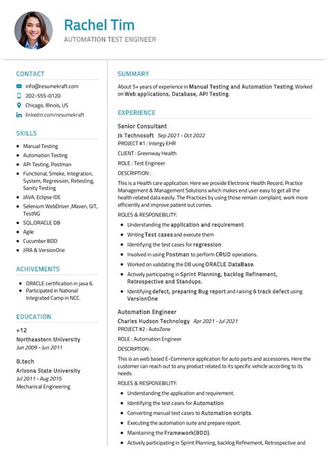 Resume Sample Test Automation Engineer