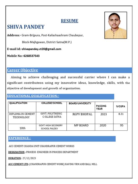 resume shiva cement