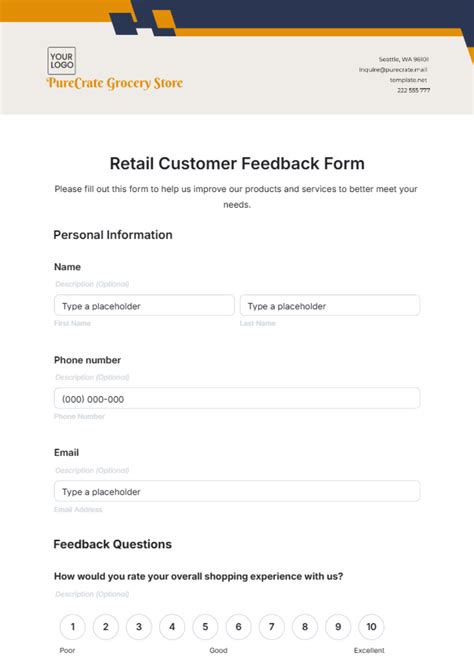 retail customer feedback form sample