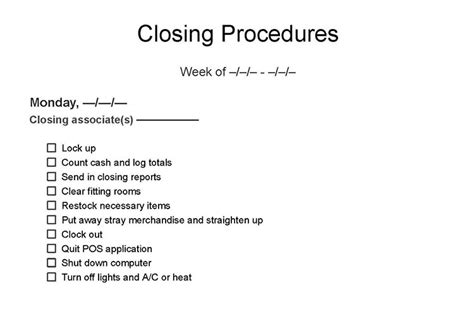 Retail Store Closing Procedures
