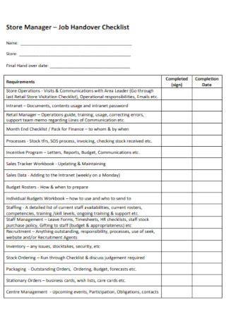 retail store manager handover checklist