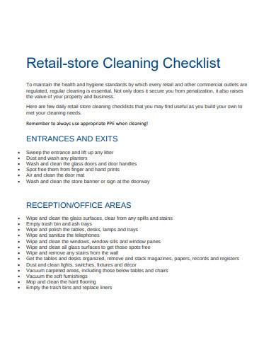 Download Retail Store Cleaning Checklist Sample 