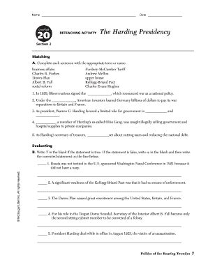 Reteaching Activity The Presidency Answer Key