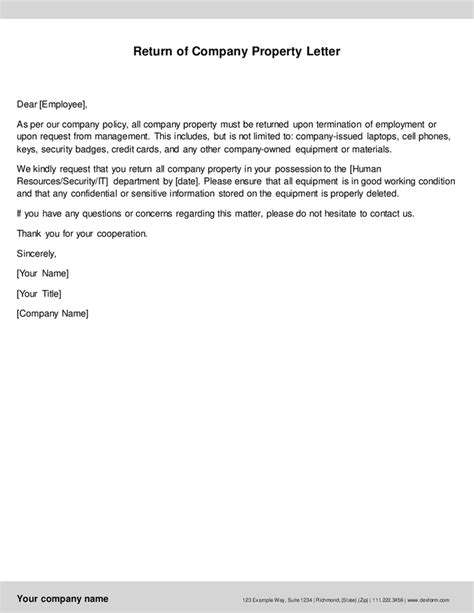 return company property letter sample