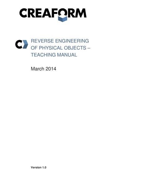 Download Reverse Engineering Of Physical Objects Training Guide 