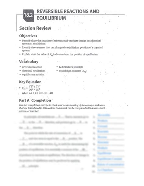reversible reactions and equilibrium workbook answers