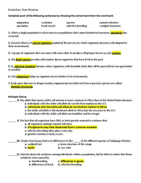 Review 6 Evolution Answers
