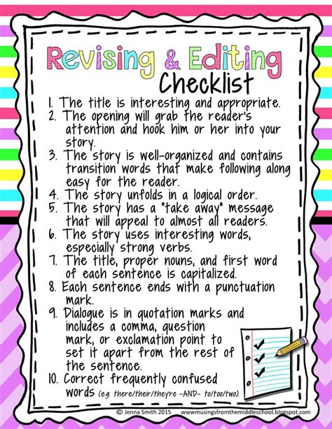 Revising And Editing Strategies Middle School Matters Revision Checklist Middle School - Revision Checklist Middle School