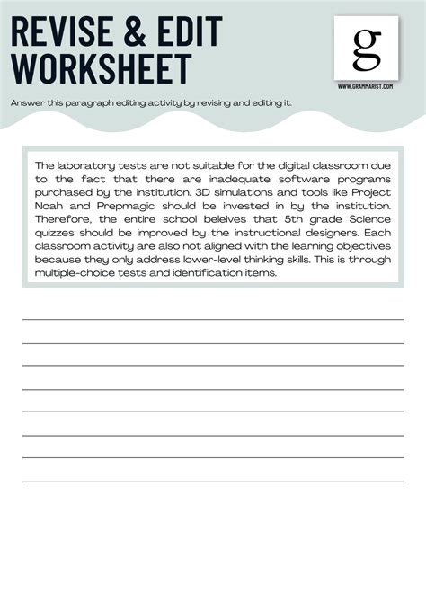 Revising And Editing Worksheets Grade 12 Editing Worksheet - Grade 12 Editing Worksheet