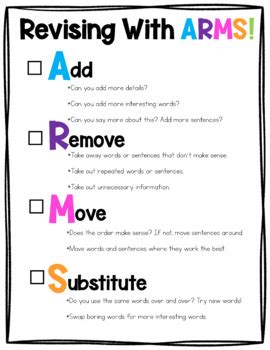 Revising Checklist With Arms By Ela In Middle Revising Checklist Middle School - Revising Checklist Middle School