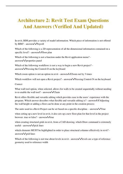 Revit Exam Test Questions