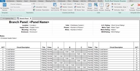 revit panel schedule template