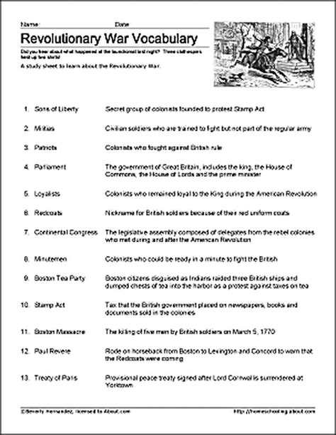 Revolutionary War Worksheets American Revolutionary War Worksheet - American Revolutionary War Worksheet