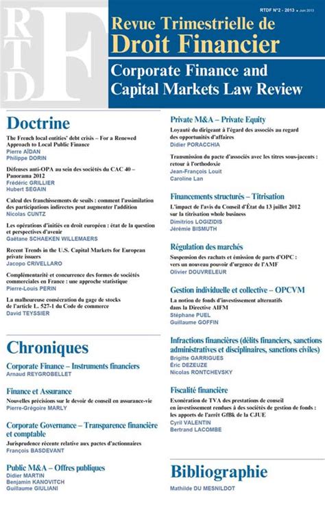 Read Online Revue Trimestrielle De Droit Financier Num Ro 4 2011 