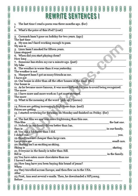 Rewrite Sentences Exercise
