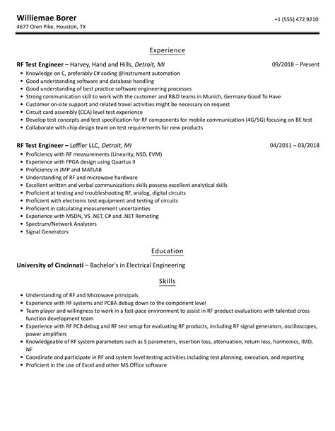Rf Test Engineer Resume