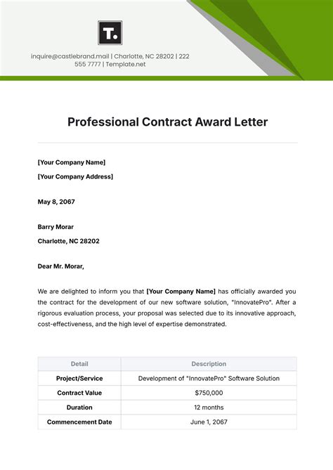 Rfp Contract Award Letter Sample