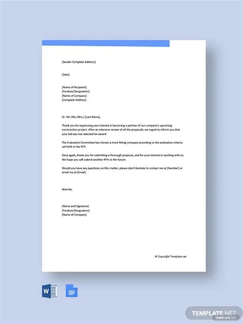Rfp Rejection Letter