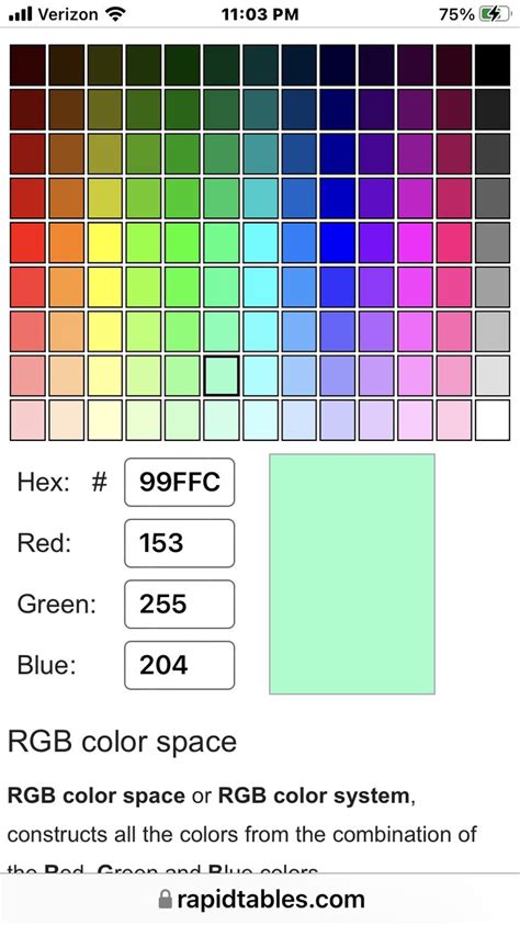 Rgb Color Codes Chart Rapidtables Com Color By Number 110 - Color By Number 110
