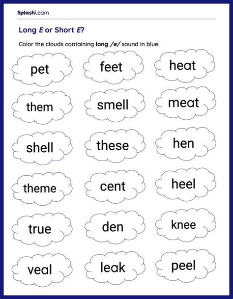 Rhyme Time The Long E Worksheets 99worksheets Long E Worksheets For Kindergarten - Long E Worksheets For Kindergarten