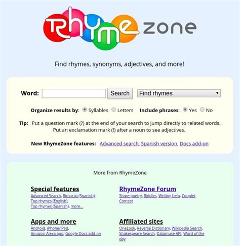 Rhymezone Rhyming Dictionary And Thesaurus Find The Rhyming Words - Find The Rhyming Words