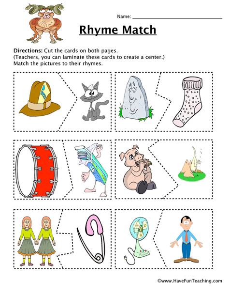 Rhyming Picture Matching Worksheets Teaching Resources Tpt Match The Rhyming Pictures - Match The Rhyming Pictures