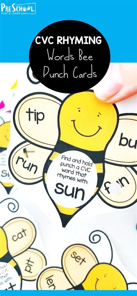Rhyming Words Cvc Bee Punch Cards Activity For Rhyming Words Worksheet For Kindergarten - Rhyming Words Worksheet For Kindergarten