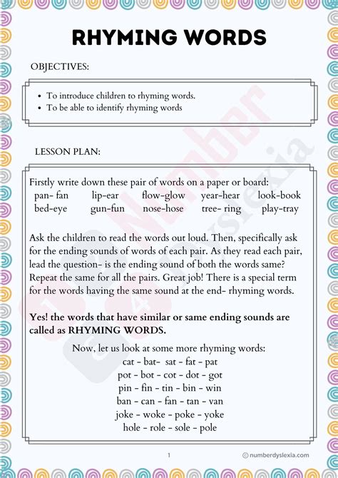 Rhyming Words Lesson Plan Teacher Org Rhyming Words For 1st Standard - Rhyming Words For 1st Standard