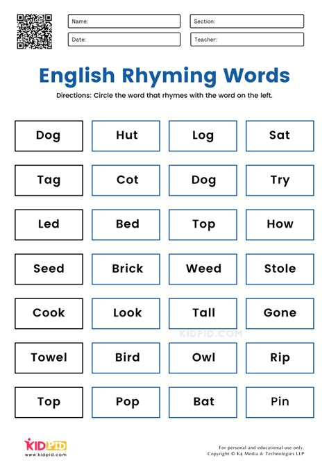 Rhyming Words Year 1   Vocabulary Best English Pages - Rhyming Words Year 1