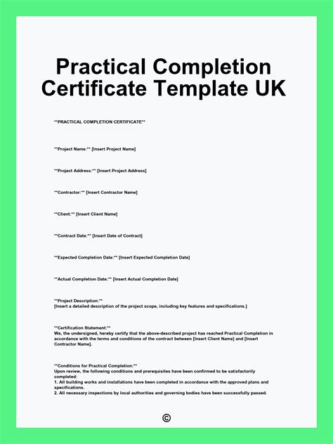 Riba Practical Completion Certificate