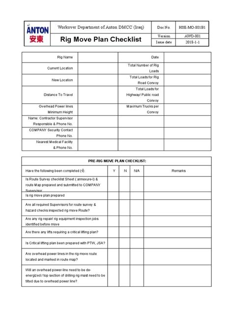 Download Rig Move Plan Checklist 